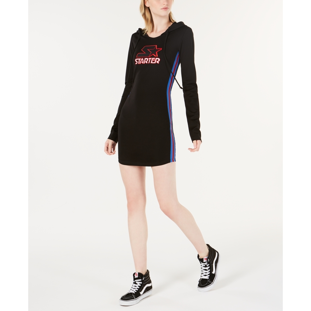 Starter Womens Graphic Hoodie Dress,Black,Large